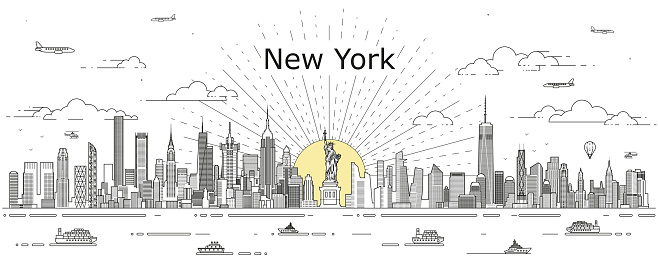 New York cityscape line art vector illustration