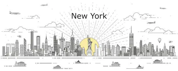 Vector illustration of New York cityscape line art vector illustration