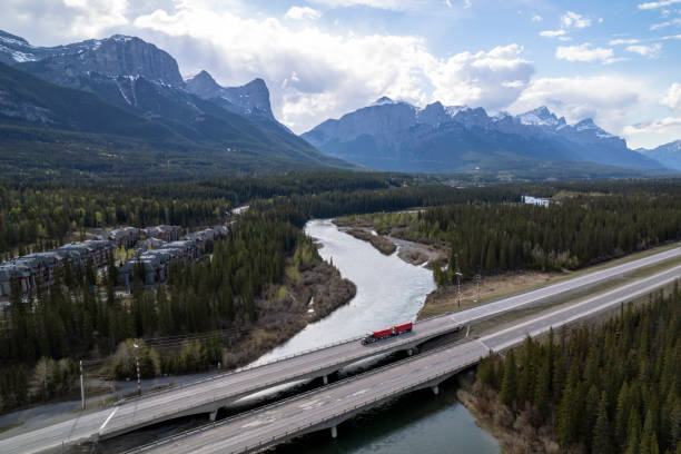 istock Transport truck on a scenic highway 1640685728