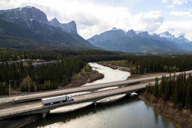 Transport truck on a scenic highway