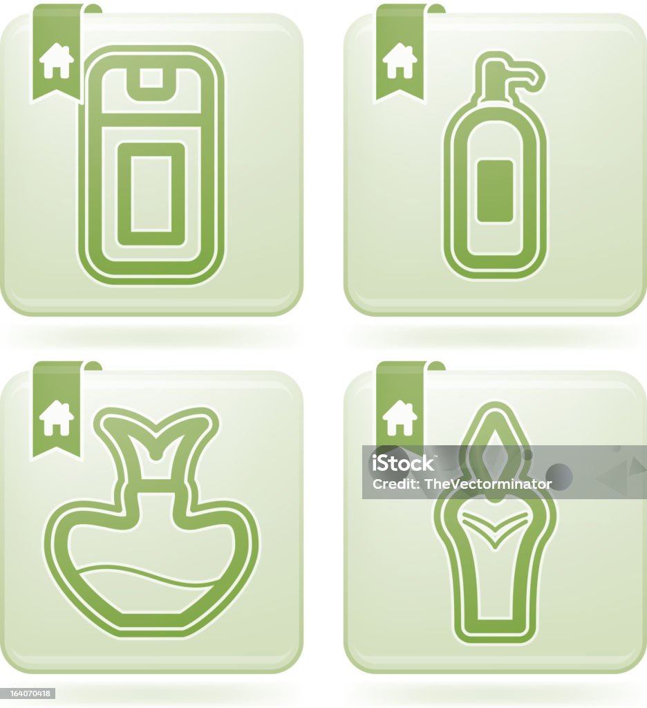 Bath utensils Bathroom Utensils and other related everyday things, from left to right:  Green Color stock vector