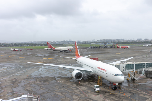 Mumbai,India-8-1-2023: Air India airlines getting ready for boarding at Mumbai's airport editorial