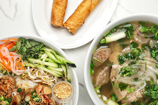 Pho Dac Biet, Grilled Chicken and Egg Roll dishes