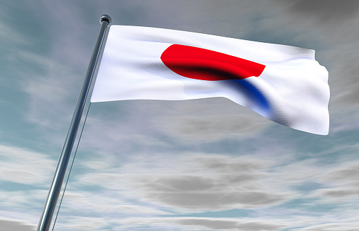 Japanese Flag on a Cloudy Sky