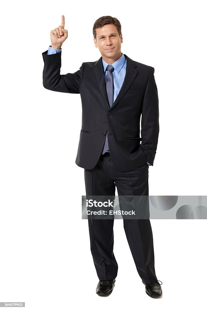 Бизнесмен Жестикулировать, указывающая на что-то, изолированные на белом фоне - Стоковые фото Костюм роялти-фри