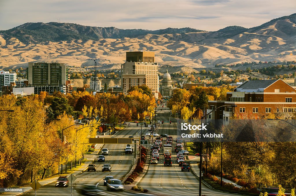 Capitol Blvd, Boise, Idaho View of Boise downtown and Idaho Capitol on a fine autumn morning as seen from Capitol Blvd, Boise, Idaho, USA Idaho Stock Photo