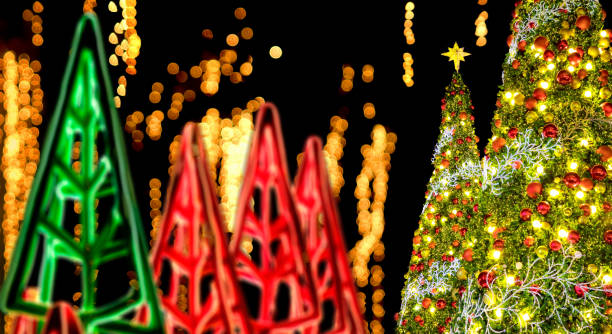 Funchal, Madeira Island, Portugal - December 26, 2021: People walking in the marina decorated for Christmas for the holiday season