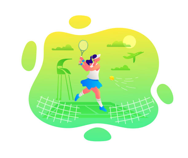 ilustraciones, imágenes clip art, dibujos animados e iconos de stock de mujer jugando al tenis, vector - athlete flying tennis recreational pursuit