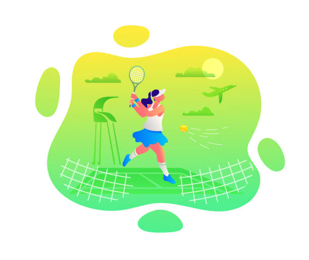 kobieta gra w tenisa, vector - athlete flying tennis recreational pursuit stock illustrations