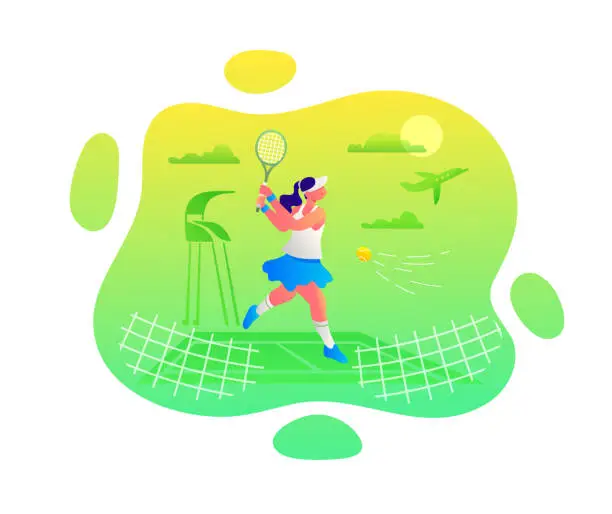 Vector illustration of Woman Playing Tennis, Vector