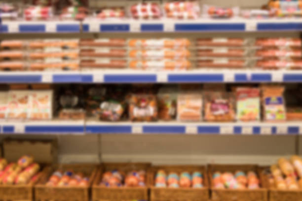 istock Blur abstract background. Grocery Store concept. Supermarket refrigerator with various products. 1640889541