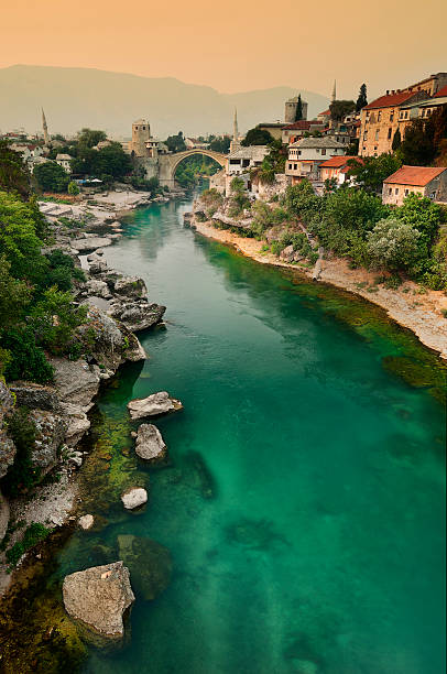 Neretva, Mostar View of river Neretva in Mostar stari most mostar stock pictures, royalty-free photos & images