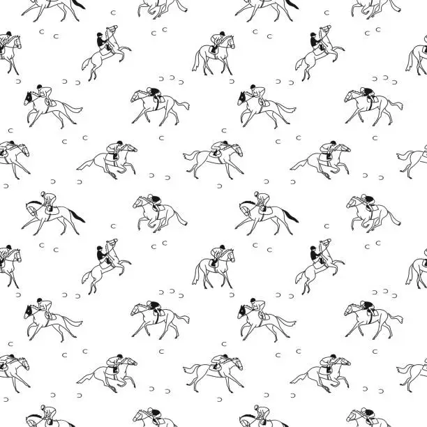 Vector illustration of Seamless vector pattern, horse racing, jockeys and horses