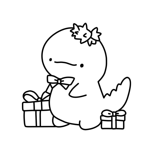 ilustrações de stock, clip art, desenhos animados e ícones de little cute kawaii dragon coloring page for kids winter new year dragon. - 7963