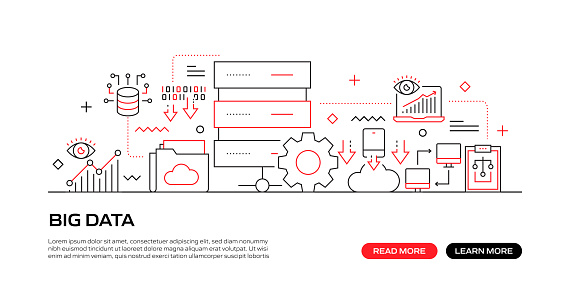 BIG DATA Web Banner with Linear Icons, Trendy Linear Style Vector