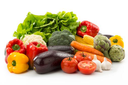 Fresh vegetables isolated on white background.Clipping Path included