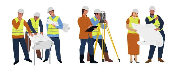 Vector illustration of Builders team vector set