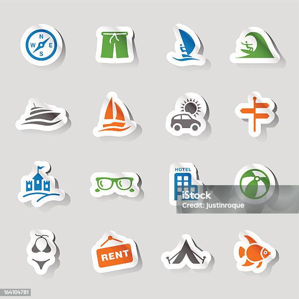 Stickers Vacation And Travel Icons Stock Illustration - Download Image Now - Beach, Bikini, Blue