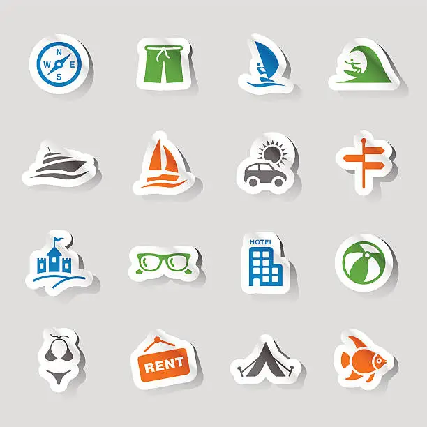 Vector illustration of Stickers - Vacation and Travel Icons