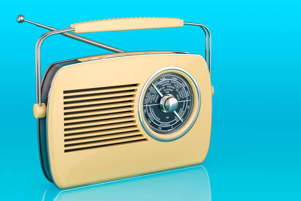 istock Vintage radio receiver on blue background, 3D rendering 1641063263