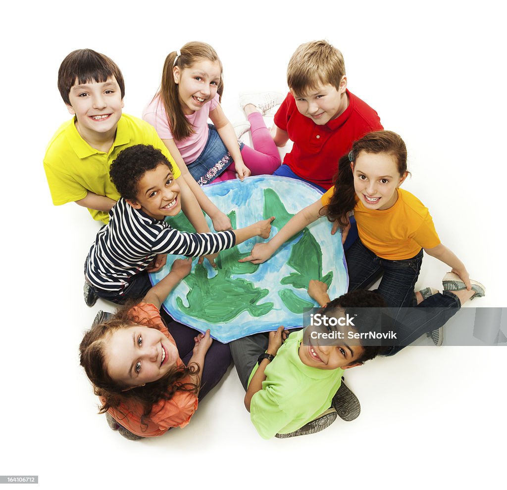 As crianças de todo o mundo - Foto de stock de Mapa-múndi royalty-free