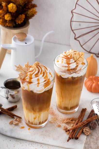 istock Pumpkin caramel iced latte with whipped cream and caramel syrup 1641084320