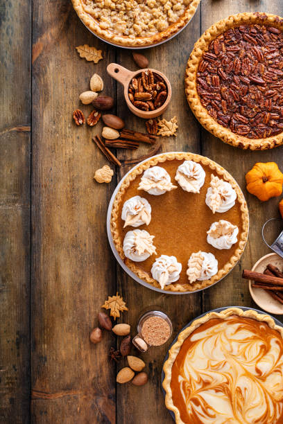 istock Traditional Thanksgiving pies with pumpkin pie in the middle 1641084691