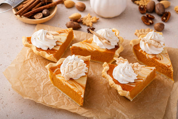 istock Pumpkin pie with cheesecake swirl, dessert variation for Thanksgiving 1641087993