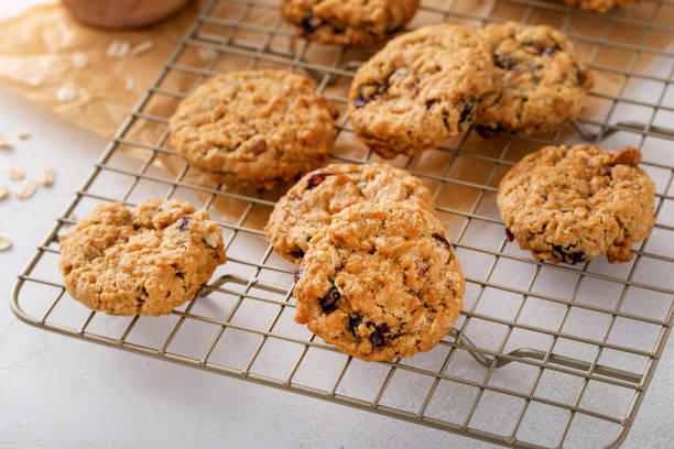 istock Healthy breakfast cookies with oatmeal, pecans and cranberry 1641096351