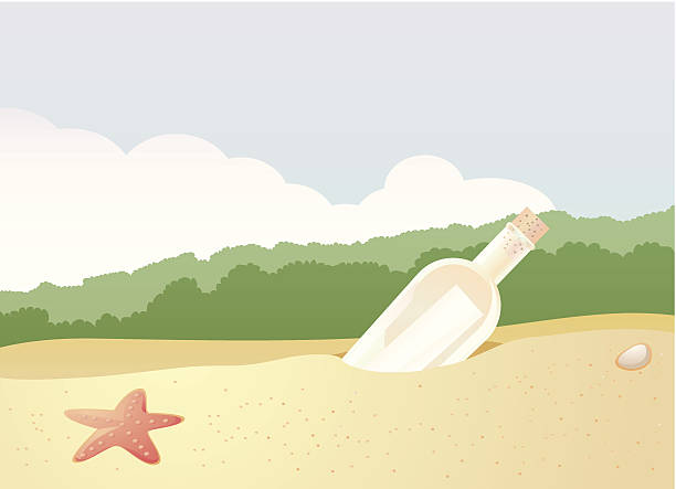 wiadomość butelka w piasku - sky only illustrations stock illustrations