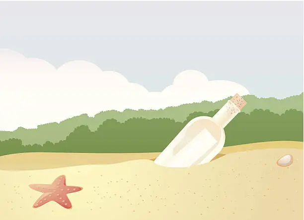 Vector illustration of Message Bottle in the Sand