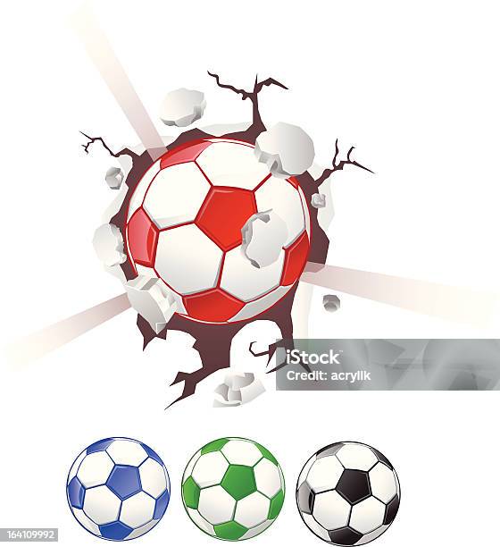 축구공 타파하는 벽 공-스포츠 장비에 대한 스톡 벡터 아트 및 기타 이미지 - 공-스포츠 장비, 벽, 폭발