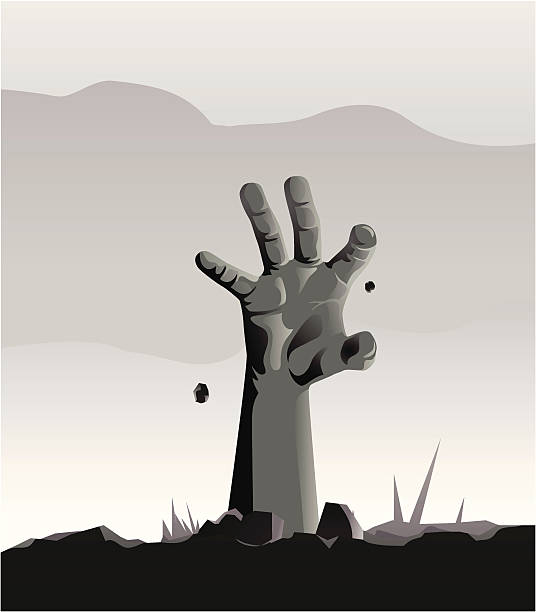 ilustraciones, imágenes clip art, dibujos animados e iconos de stock de mano negra salen desde el suelo vector - zombie halloween cemetery human hand