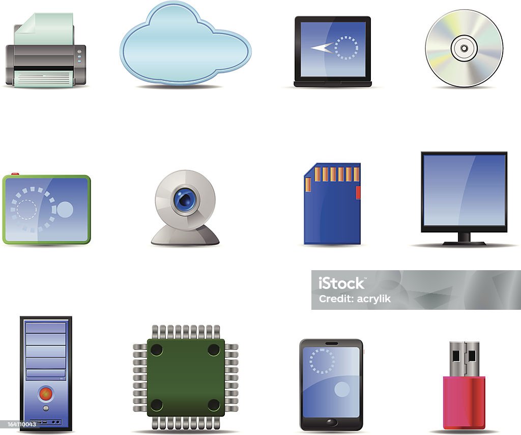 Computer Vector Icons Vector illustration of computer accessories and equipment. CD-ROM stock vector