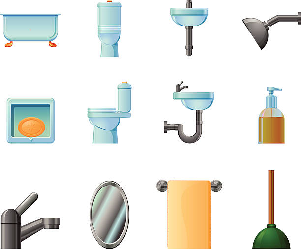 ilustrações, clipart, desenhos animados e ícones de banheiro element vetor ícones - sink toilet bathtub installing