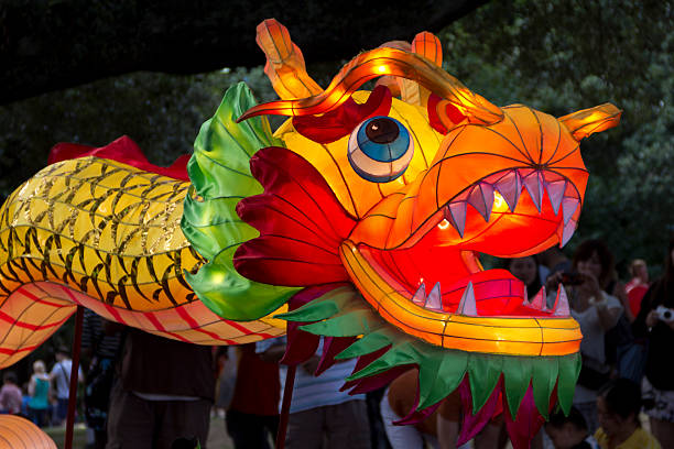 dragón chino linterna - asian culture dragon textile symbol fotografías e imágenes de stock
