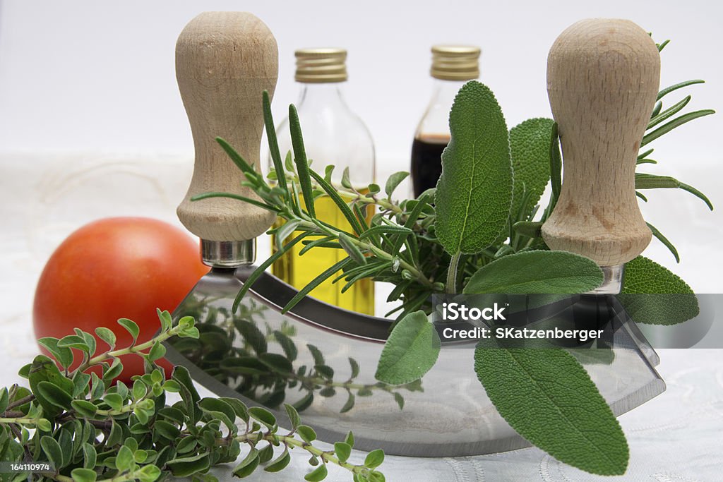 Culinary herbs Ingredients for a tasty meal Mincing Knife Stock Photo