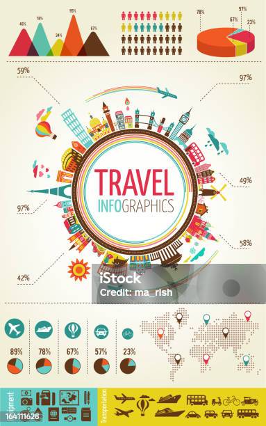 Travel И Инфографика — стоковая векторная графика и другие изображения на тему Инфографика - Инфографика, Стиль ретро, Архитектура