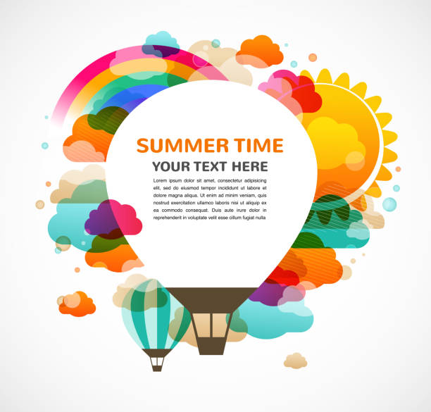 balon na gorące powietrze, kolorowe tło wektor tle - rainbow multi colored sun sunlight stock illustrations