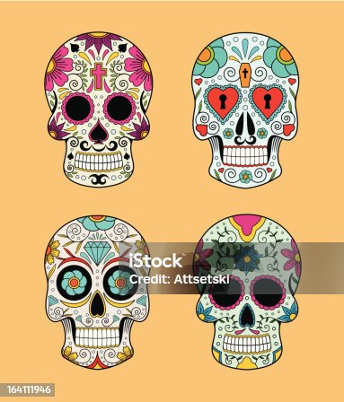 istock Vector set of Mexican skulls 164111946