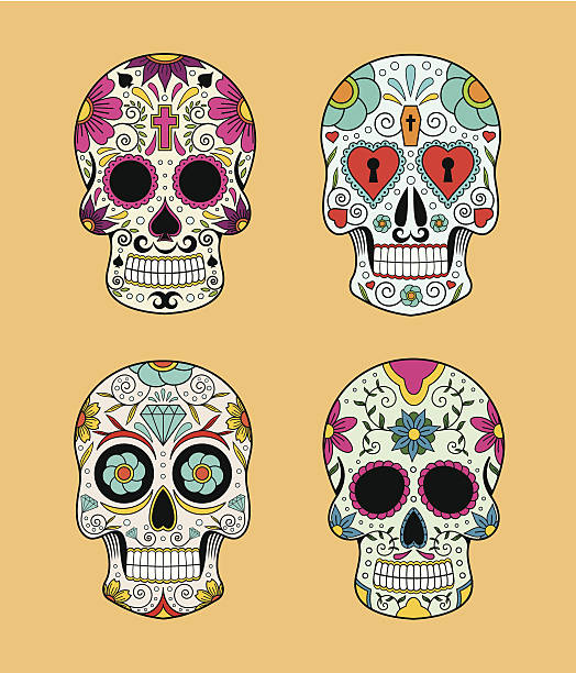 Vector set of Mexican skulls vector art illustration