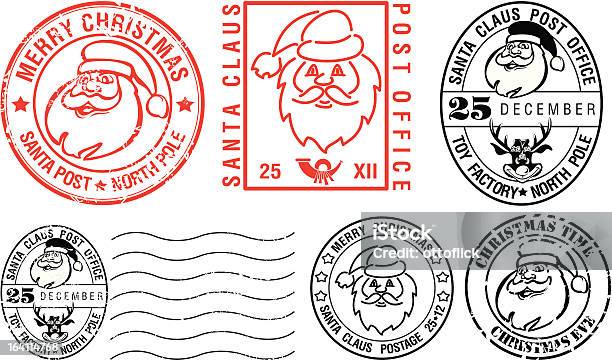 Ilustración de Postmarksmerry Christmas y más Vectores Libres de Derechos de Sello postal - Sello postal, Papá Noel, Sello de caucho