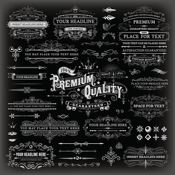 calligraphic 빈티지 요소 - blackboard chalk drawing chalk banner stock illustrations