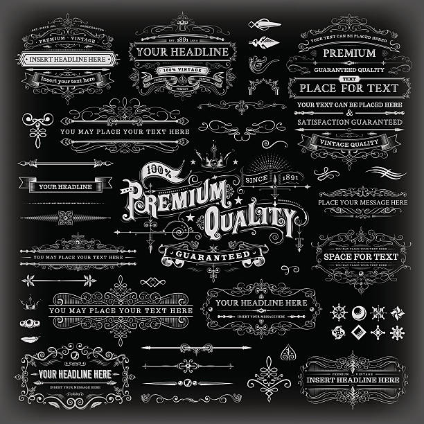 ilustrações de stock, clip art, desenhos animados e ícones de calligraphic vintage elementos - blackboard chalk drawing chalk banner