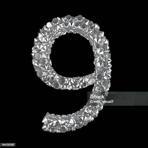 Diamond Number 9 Stock Photo - Download Image Now - Alphabet, Beauty, Black Background
