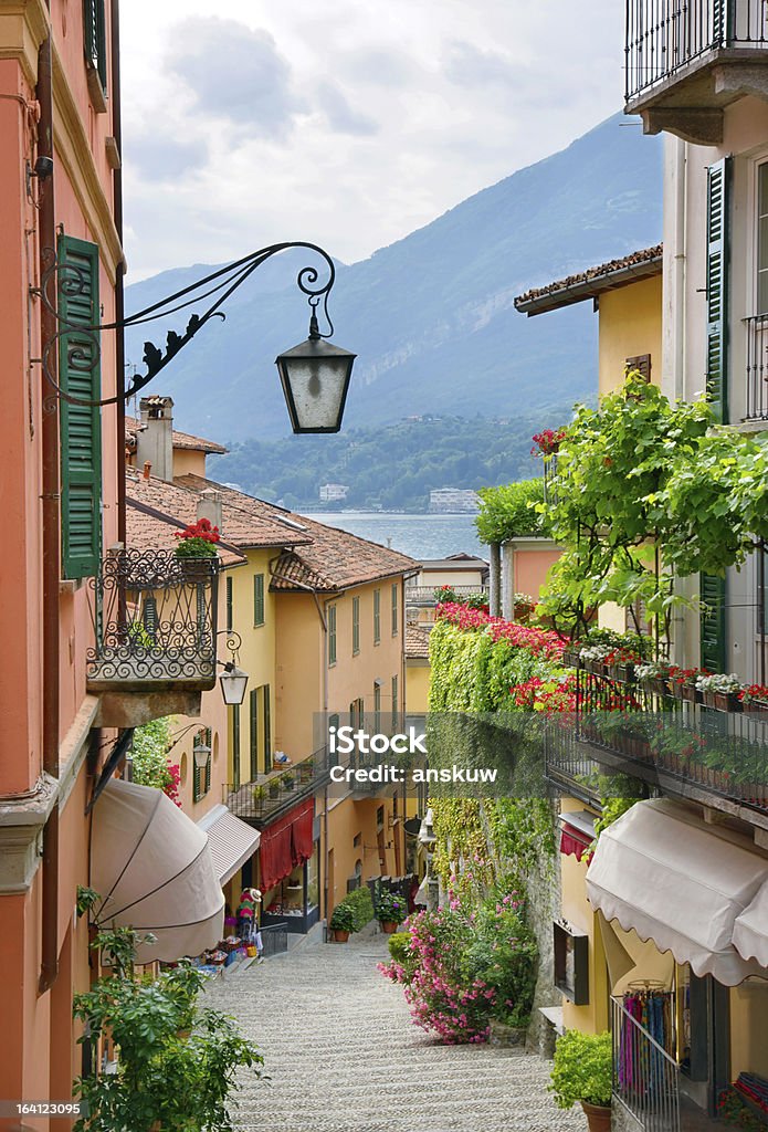 Picturesque small town street view in Lake Como Italy Picturesque small town street view in Bellagio, Lake Como Italy Bellagio Stock Photo
