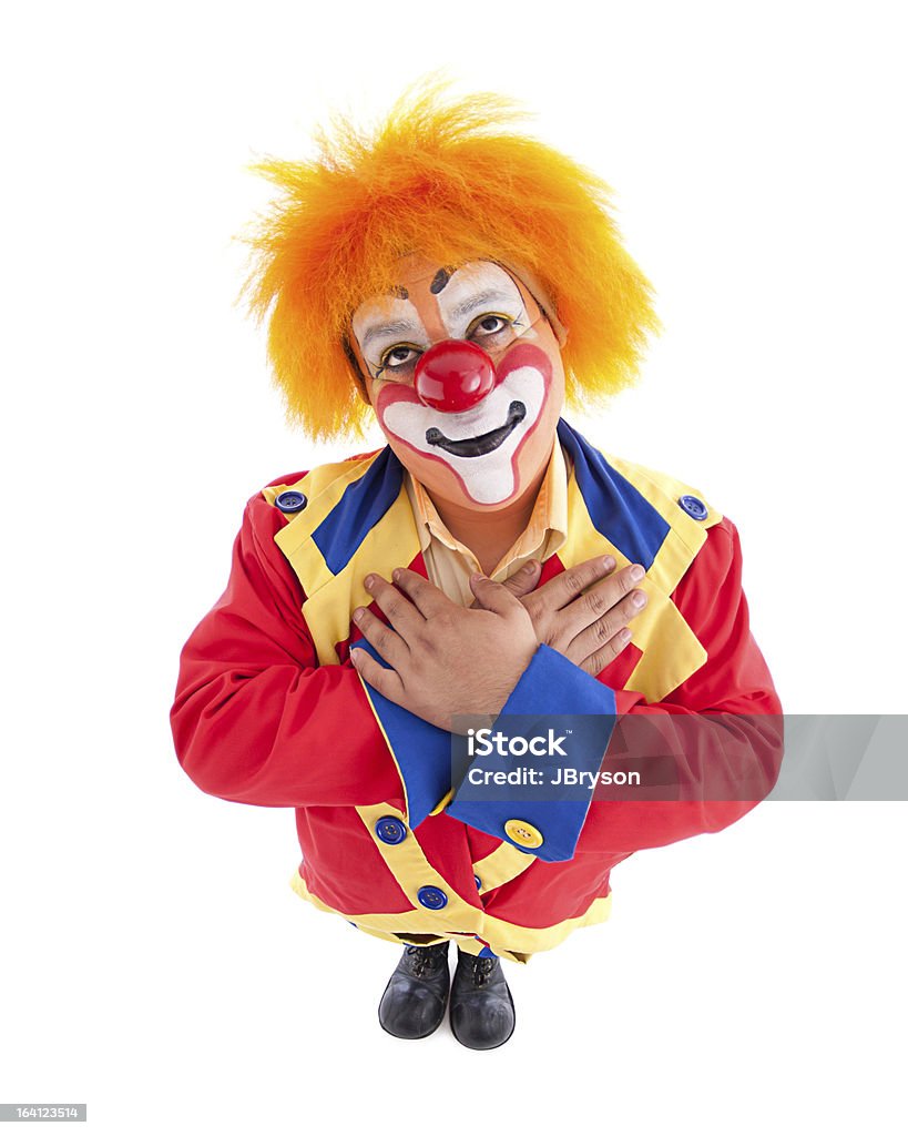 Circus Clowns: Nahaufnahme von einem professionellen männliche Clown Orange Hair - Lizenzfrei Weißer Hintergrund Stock-Foto