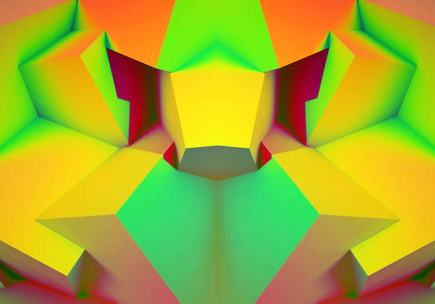 Abstract background with symmetric 3d shapes construction and vibrant colors