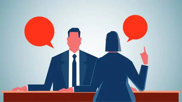 Vector illustration of Communication and exchange, discussion or feedback of information, communication of marital or emotional disputes, face-to-face meetings or discussions, businessmen and businesswomen sitting face-to-face for meetings and communication