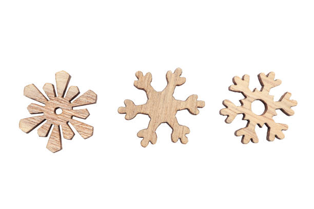 istock Set of multiple different Wooden snowflake isolated on white background with clipping path. New year symbol, Christmas snowflake. 1641291421